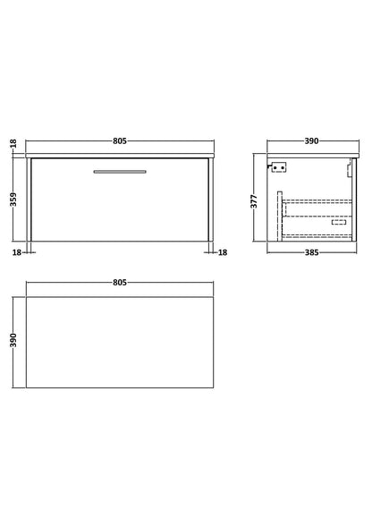 Hudson Reed Juno 800mm Coastal Grey Wall Hung Single Drawer Vanity & Worktop With Handle