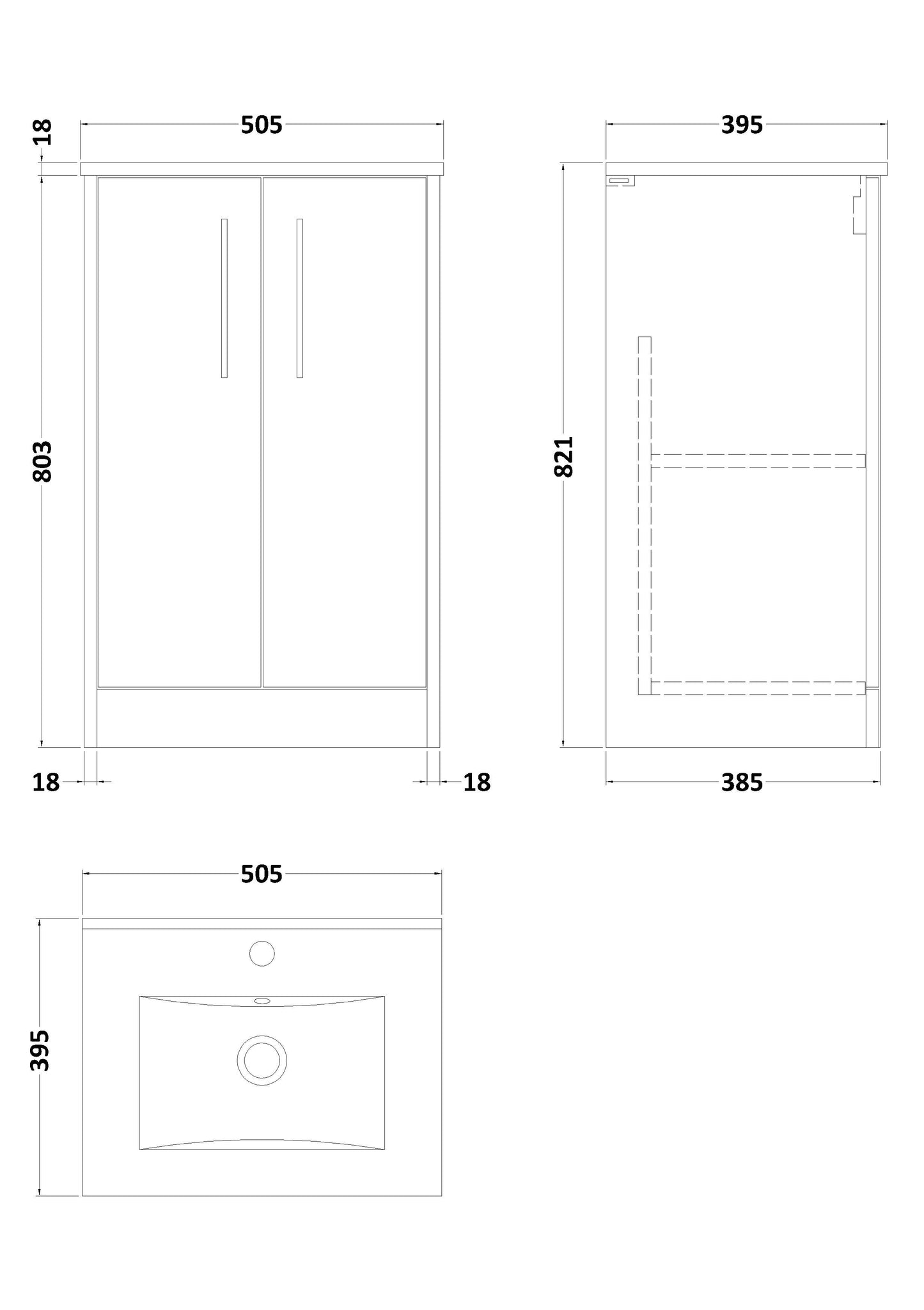 Hudson Reed Juno 500mm Floor Standing 2 Door Vanity Unit With Basin