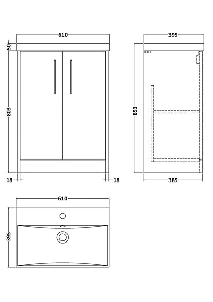 Hudson Reed Juno 600mm Floor Standing 2 Door Vanity Unit with Ceramic Basin