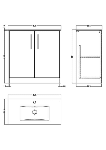 Hudson Reed Juno 800mm Floor Standing 2 Door Vanity Unit with Basin