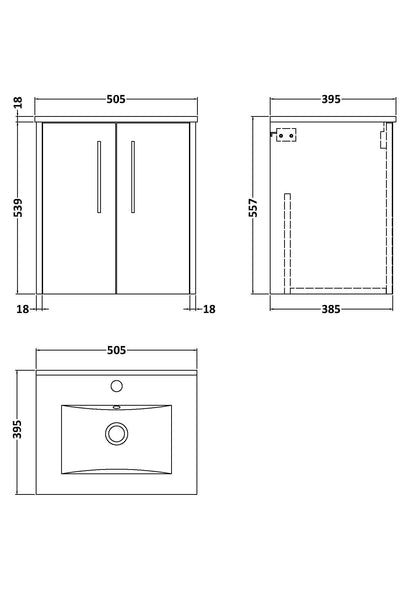 Hudson Reed Juno 500mm Wall Hung 2 Door Vanity Basin Unit With Ceramic Basin