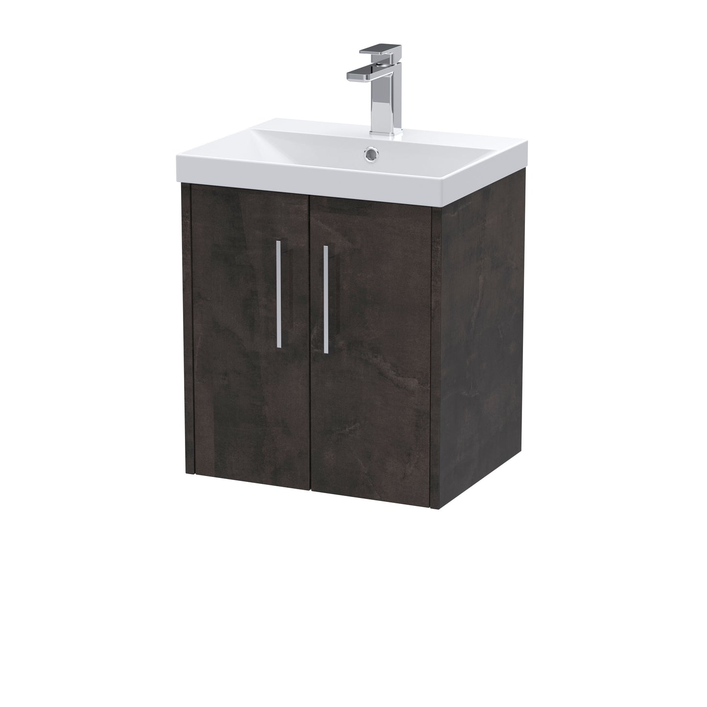 Hudson Reed Juno 500mm Metallic Slate Wall Hung 2 Door Vanity Basin Unit with Thin-Edge Ceramic Basin