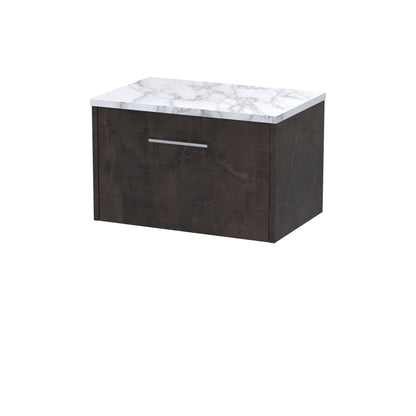 Hudson Reed Juno 600mm Wall Hung Metallic Slate 1-Drawer Vanity Unit With Laminate Worktop
