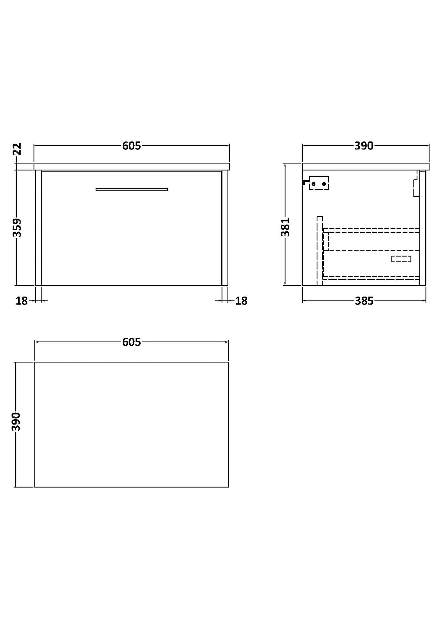 Hudson Reed Juno 600mm Wall Hung Metallic Slate 1-Drawer Vanity Unit With Laminate Worktop