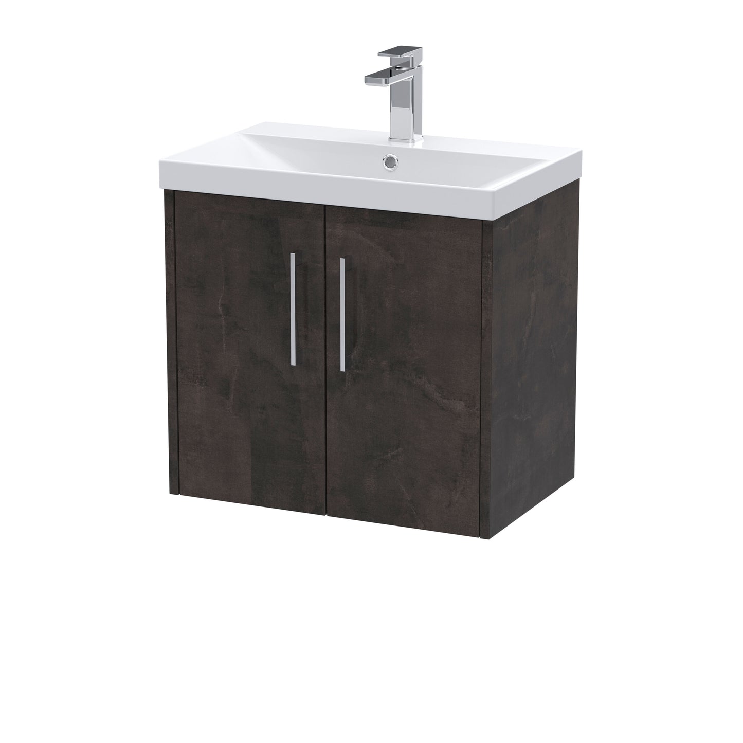 Hudson Reed Juno 600mm Metallic Slate Wall Hung 2 Door Vanity Basin Unit With Thin-Edge Ceramic Basin