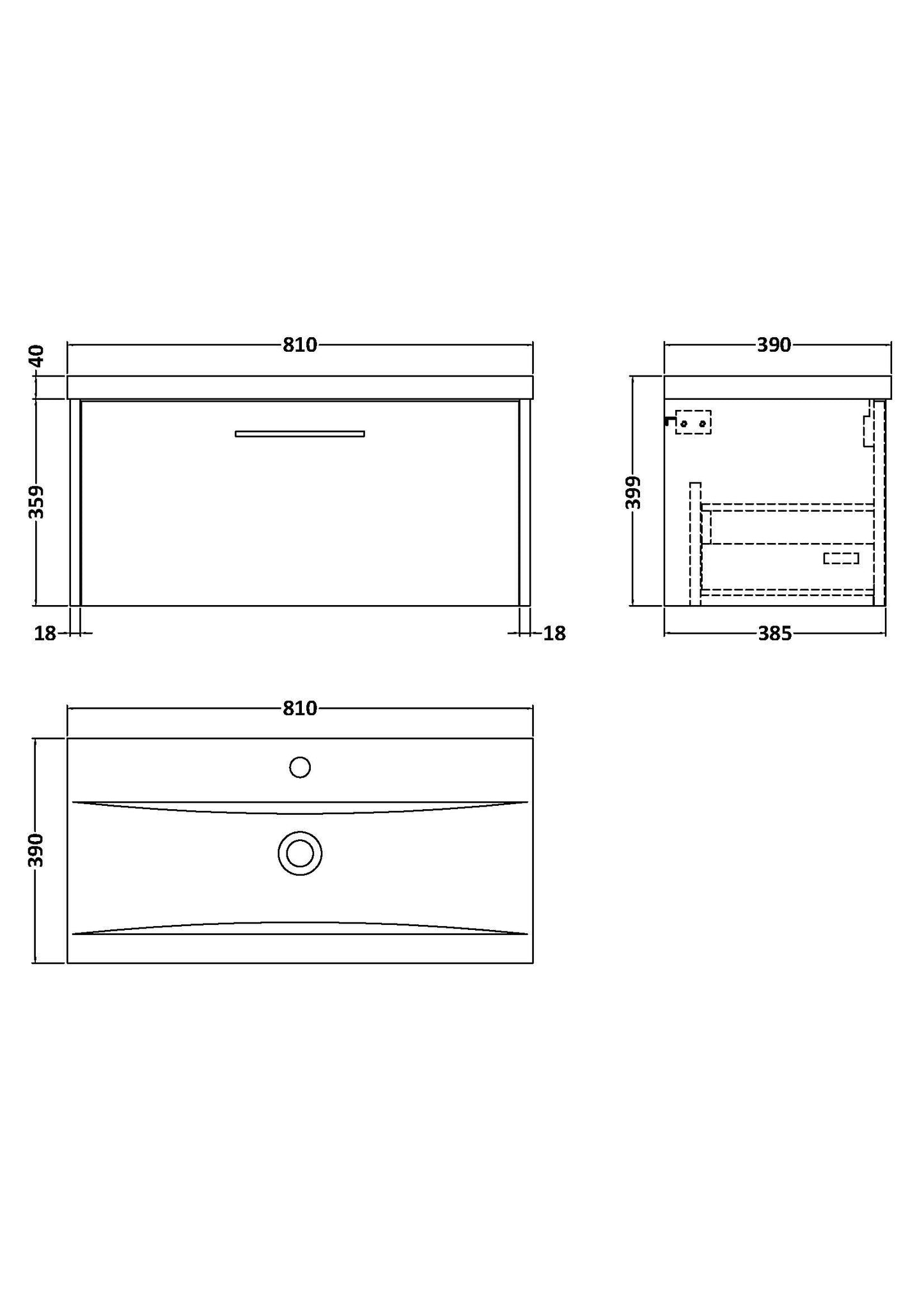 Hudson Reed Juno 810mm 1 Drawer Wall Hung Vanity Unit with Basin