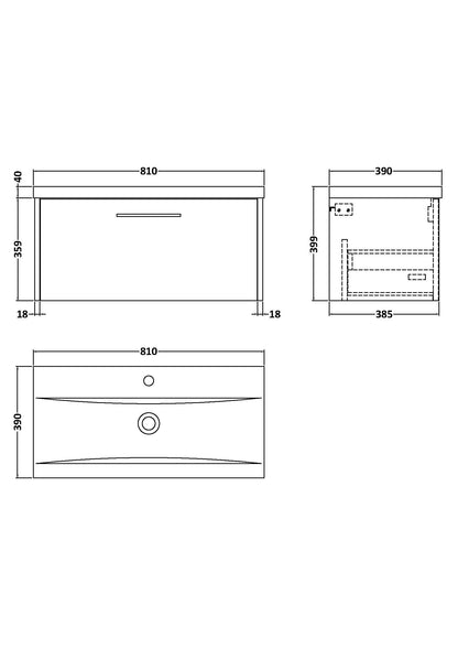 Hudson Reed Juno 810mm 1 Drawer Wall Hung Vanity Unit with Basin