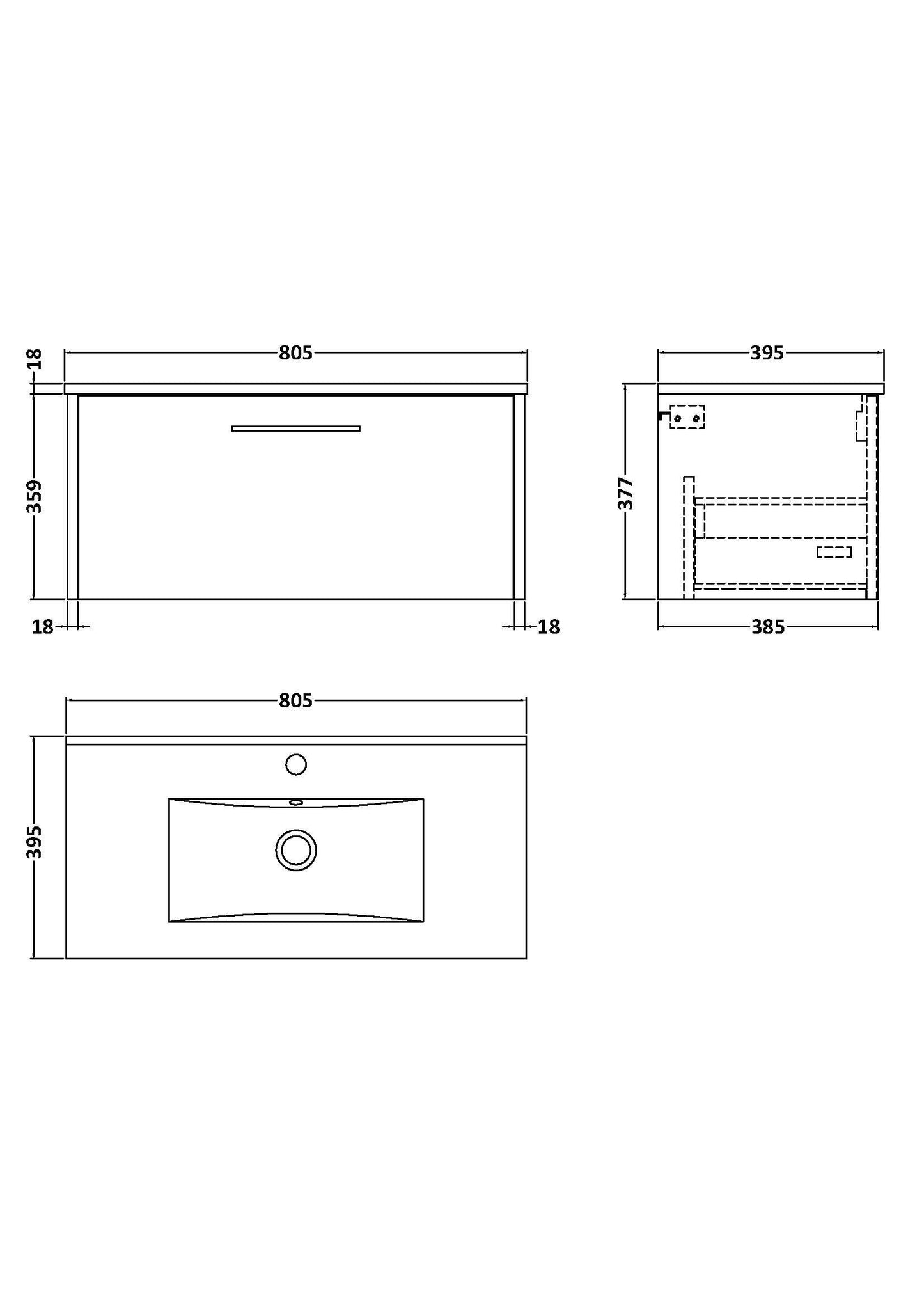 Hudson Reed Juno 800mm Wall Hung 1 Drawer Vanity Unit with Basin