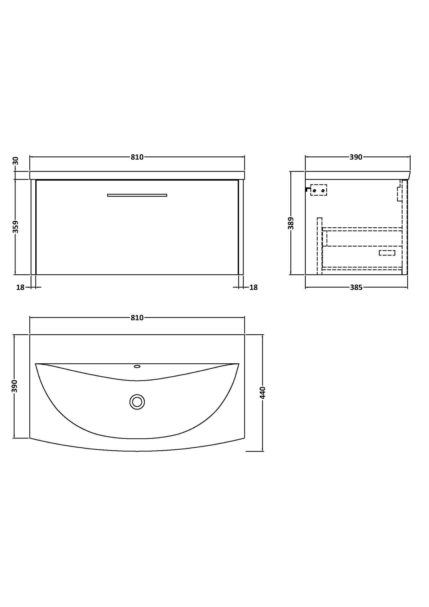 Hudson Reed Juno 800mm Wall Hung 1 Drawer Vanity Unit Including Basin