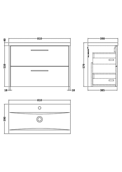 Hudson Reed Juno 800mm Metallic Slate Wall Hung Vanity Unit With Basin