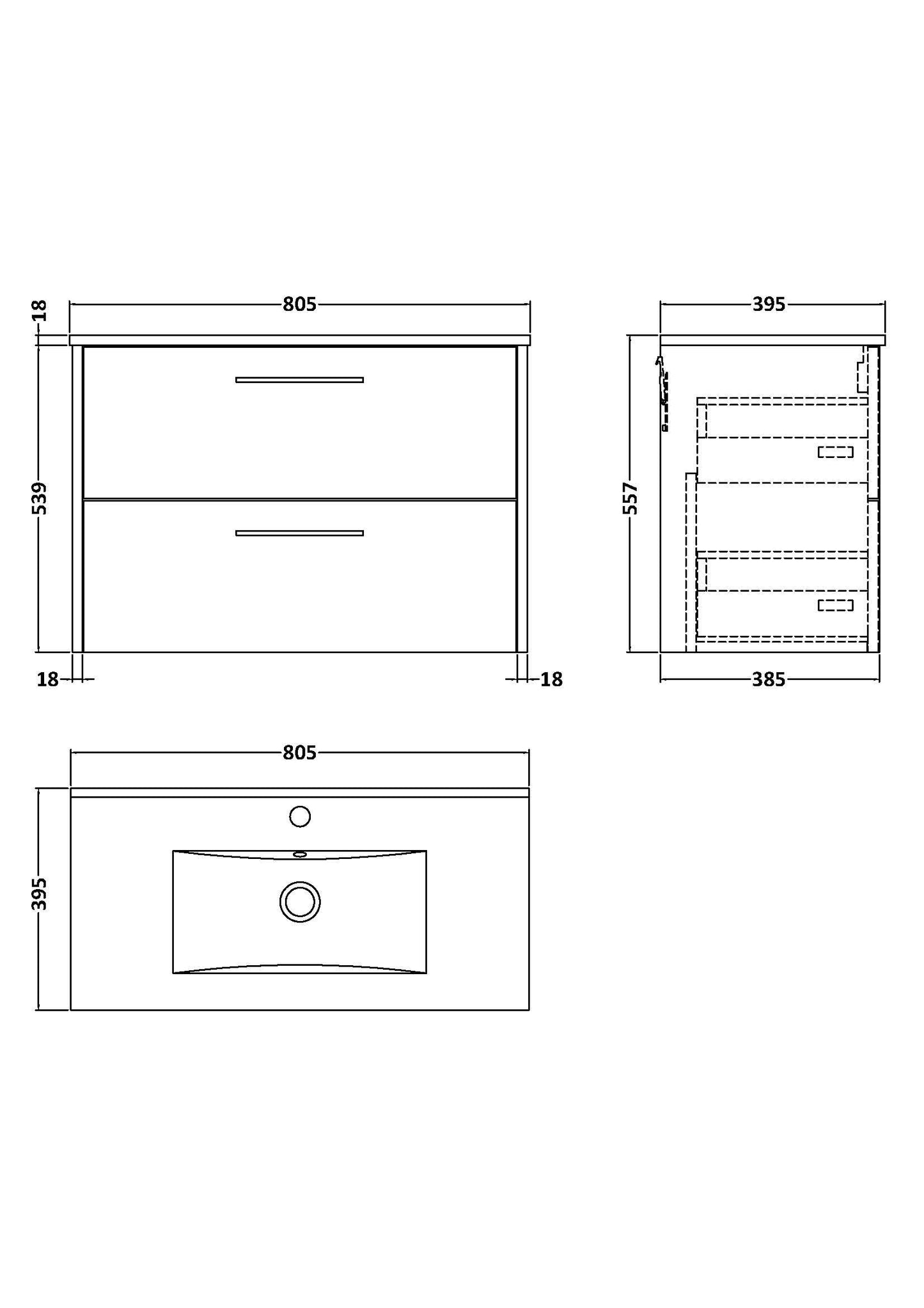 Hudson Reed Juno 800mm Metallic Slate Wall Hung 2 Drawer Vanity Unit with Basin