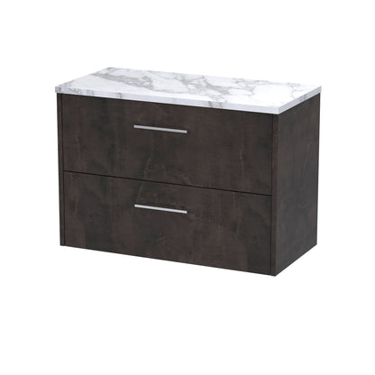 Hudson Reed Juno 800mm Metallic Slate Wall Hung 2 Soft Close Drawer Vanity With Laminate Worktop