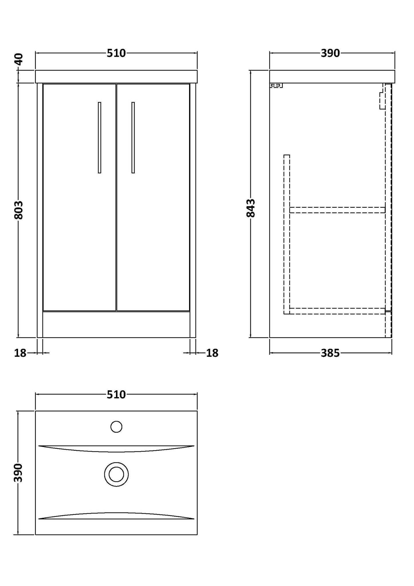 Hudson Reed Juno 500mm Floor Standing 2-Door Vanity Unit & Basin
