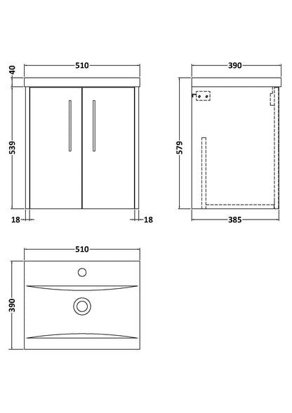 Hudson Reed Juno 510mm Midnight Blue Wall Hung 2-Door Vanity & Basin