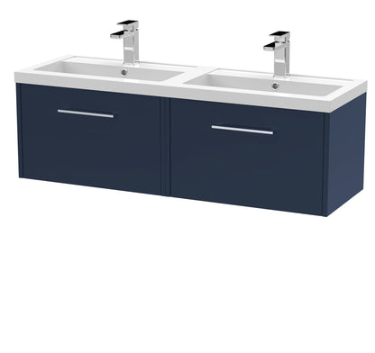 Hudson Reed Juno 1200mm Midnight Blue Wall Hung 2-Drawer Vanity Unit with Double 2 Tap Hole Basin