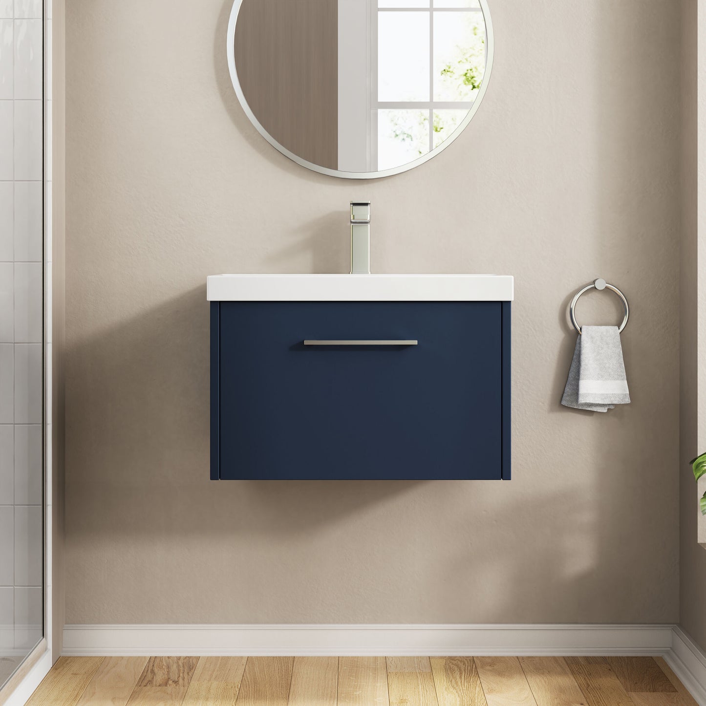 Hudson Reed Juno 600mm Midnight Blue Wall Hung Single Drawer Vanity Unit With Soft Close Drawer & Basin