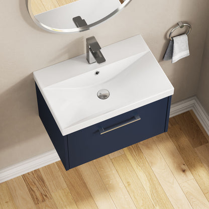 Hudson Reed Juno 600mm Midnight Blue Wall Hung Single Drawer Vanity Unit With Soft Close Drawer & Basin
