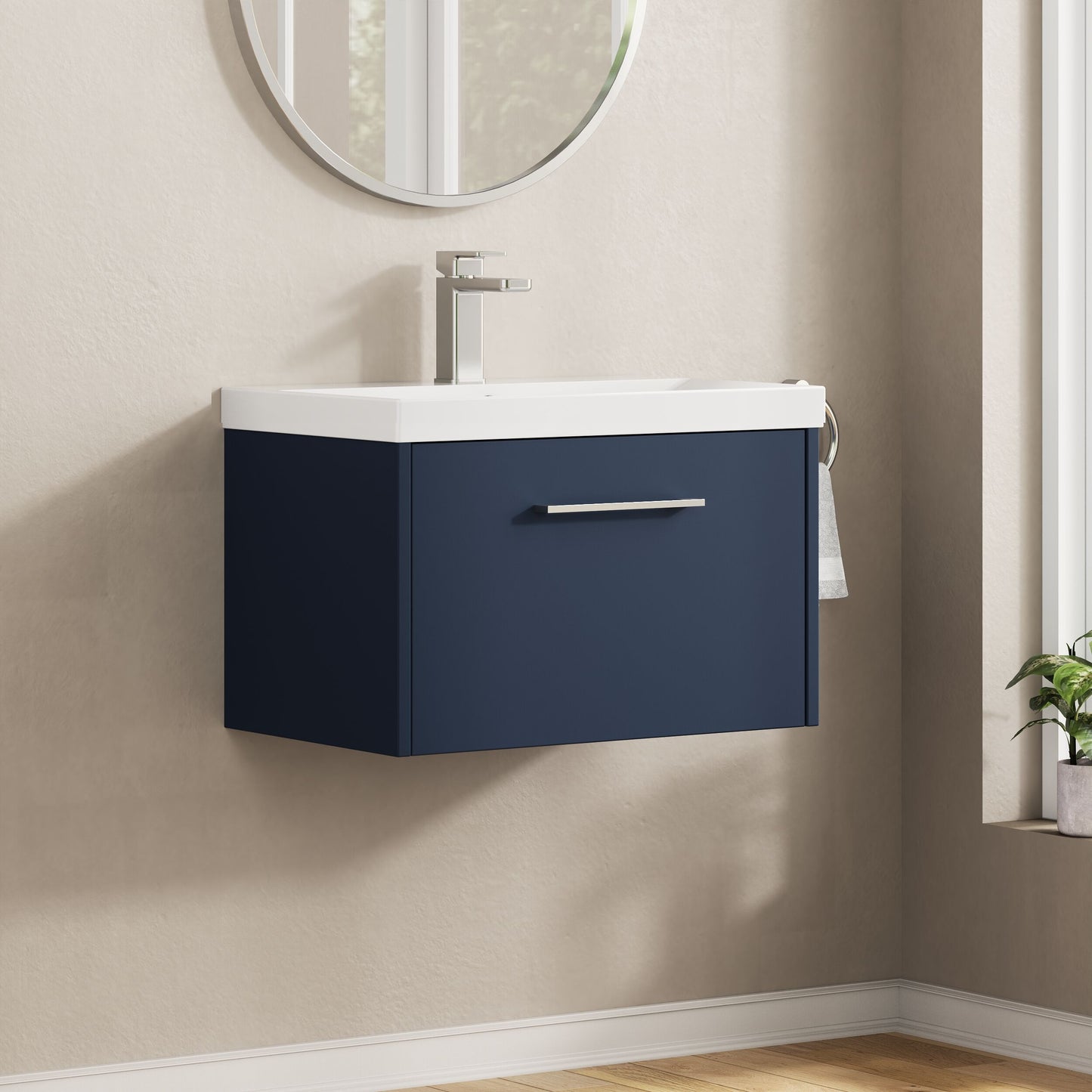 Hudson Reed Juno 600mm Midnight Blue Wall Hung Single Drawer Vanity Unit With Soft Close Drawer & Basin