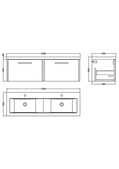 Hudson Reed Juno 1200mm Wall Hung 2-Drawer Vanity Unit with Double Basin