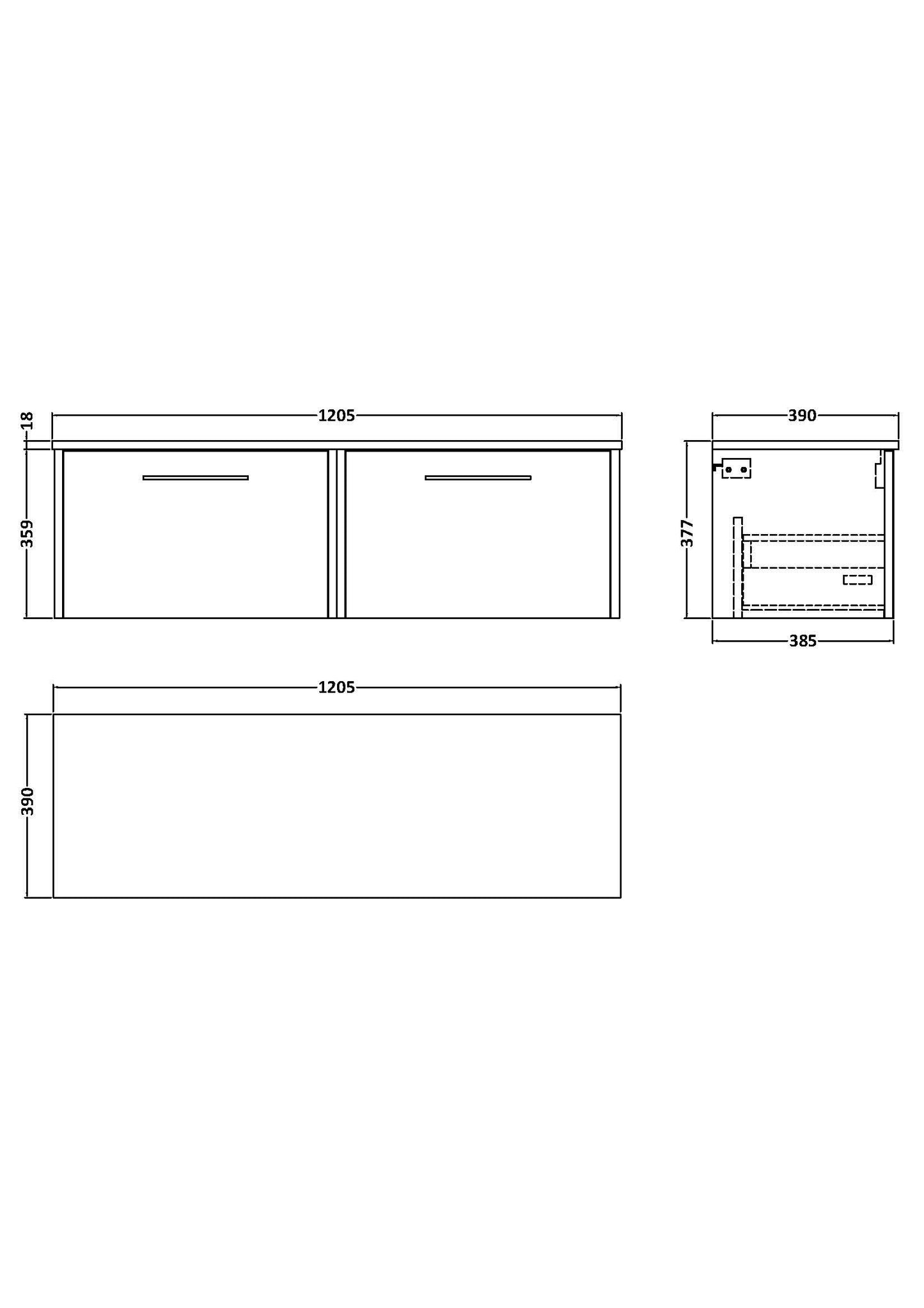 Hudson Reed Juno 1200mm Wall Hung 2-Drawer Vanity Unit With Worktop