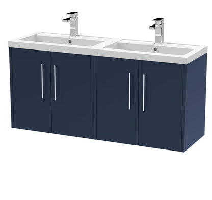 Hudson Reed Juno 1200mm Wall Hung 4-Door Vanity Unit & Double Basin Rigid Soft-Close