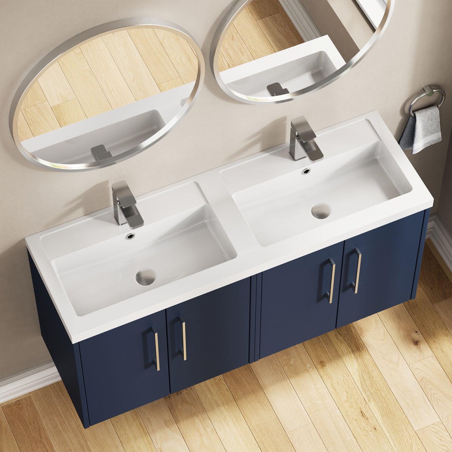 Hudson Reed Juno 1200mm Wall Hung 4-Door Vanity Unit & Double Basin Rigid Soft-Close