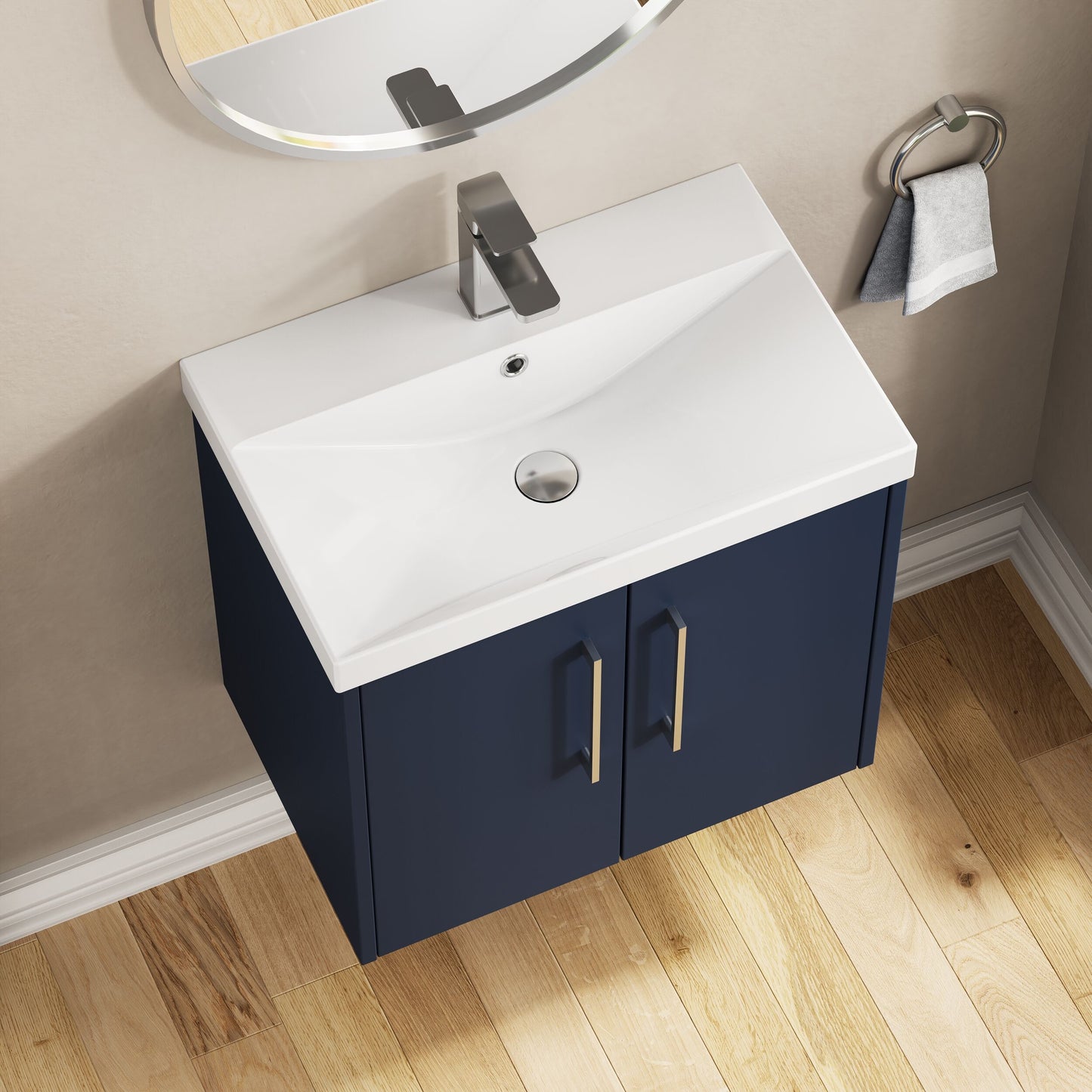 Hudson Reed Juno 600mm Midnight Blue Wall Hung 2-Door Vanity & Basin
