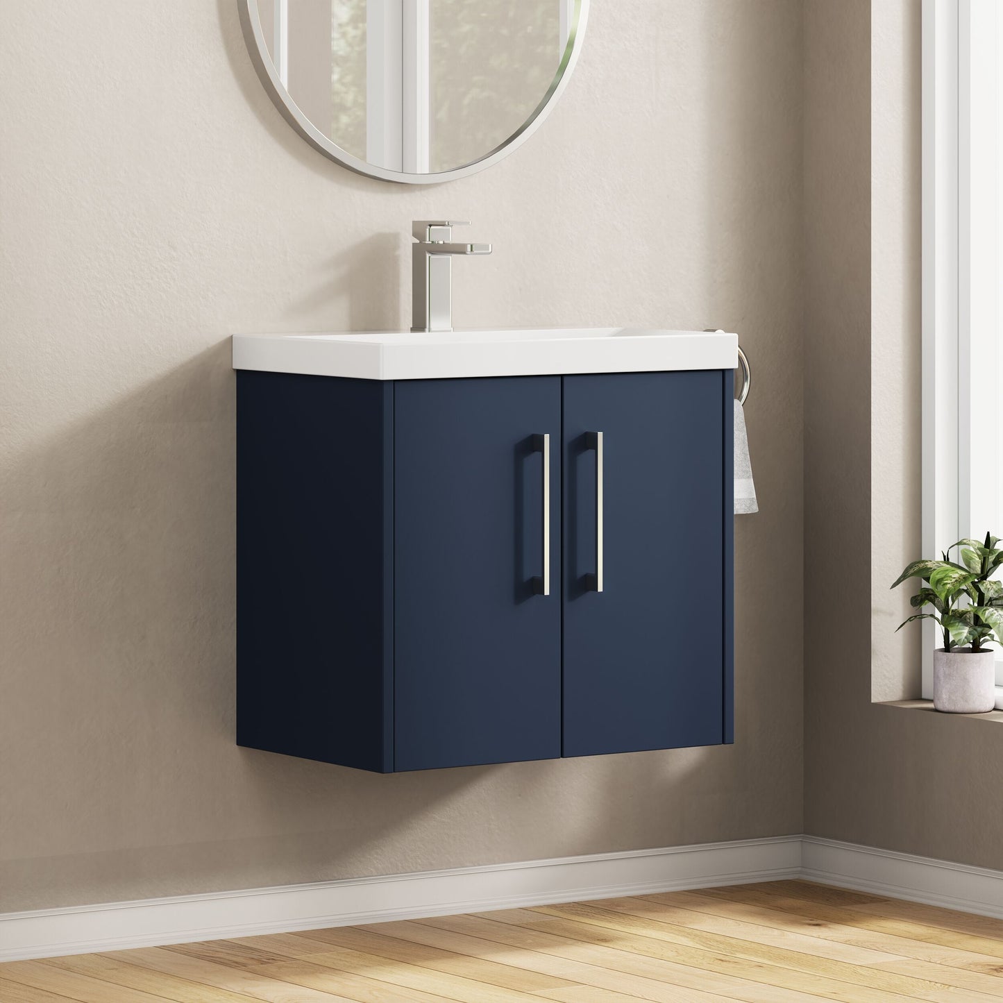 Hudson Reed Juno 600mm Midnight Blue Wall Hung 2-Door Vanity & Basin