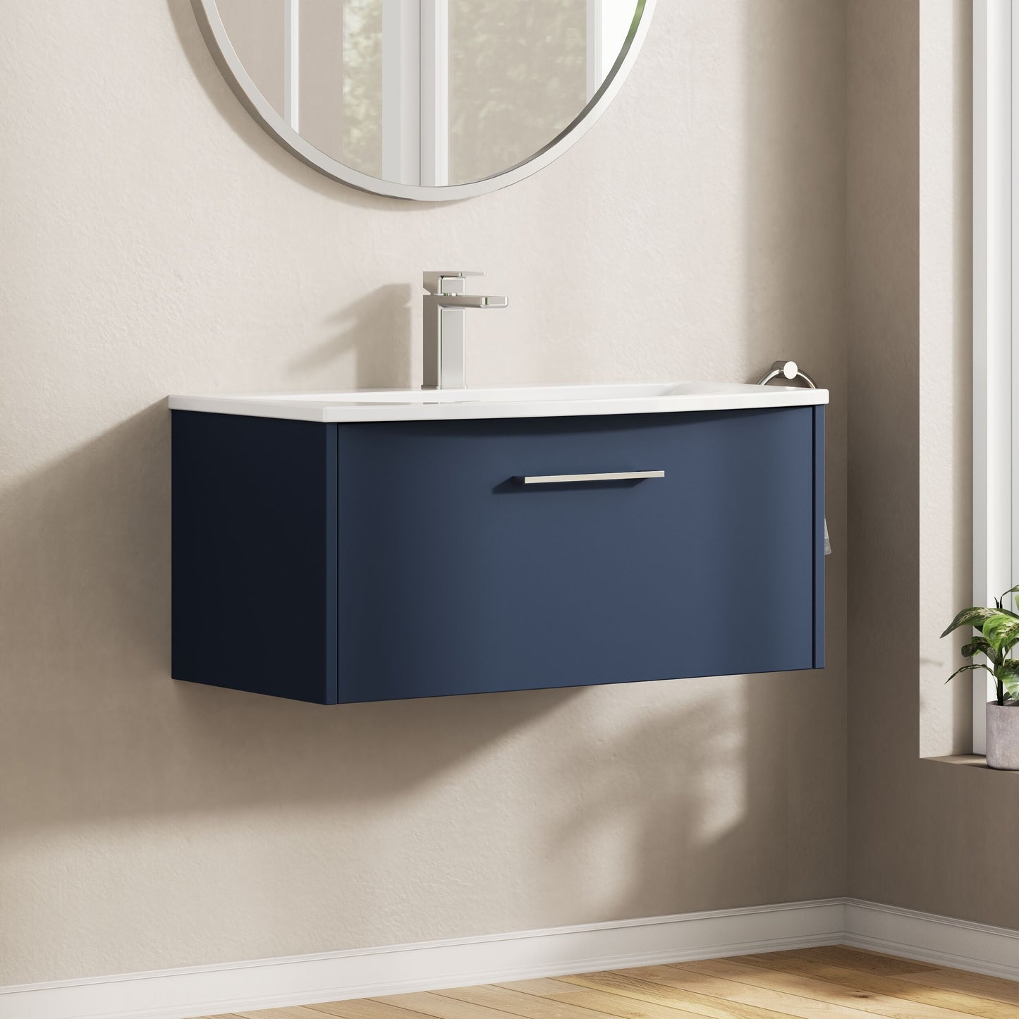 Hudson Reed Juno 800mm Midnight Blue Wall Hung Single Drawer Vanity Unit & Basin