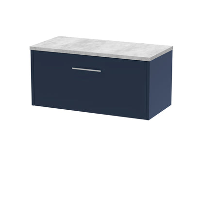 Hudson Reed Juno 800mm Midnight Blue Wall Hung Single Drawer Vanity Unit With Laminate Worktop