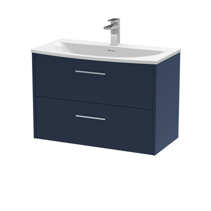 Hudson Reed Juno 800mm Midnight Blue Wall Hung 2-Drawer Vanity Unit & Basin With Handles