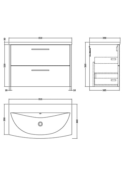 Hudson Reed Juno 800mm Midnight Blue Wall Hung 2-Drawer Vanity Unit & Basin With Handles