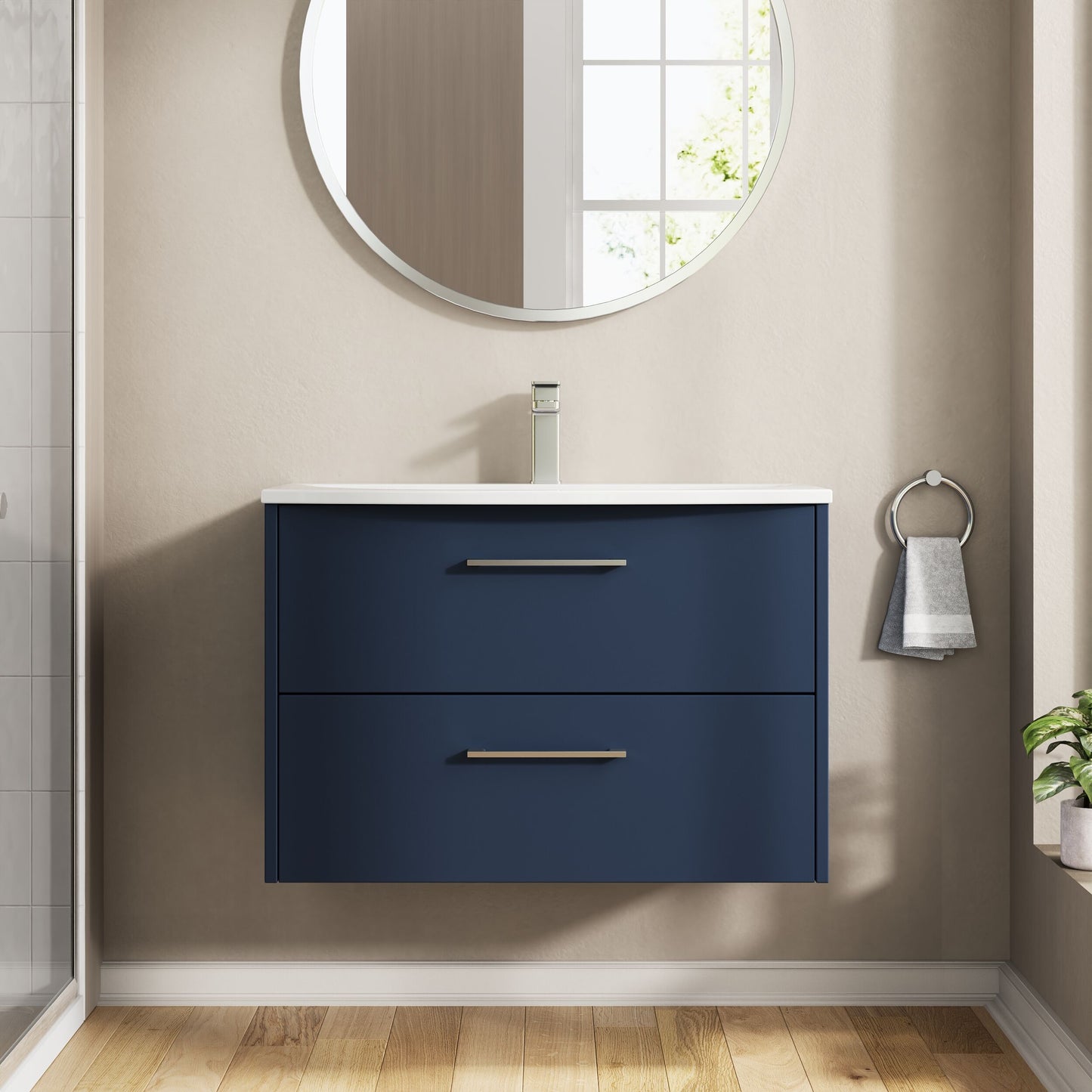 Hudson Reed Juno 800mm Midnight Blue Wall Hung 2-Drawer Vanity Unit & Basin With Handles