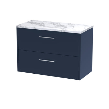 Hudson Reed Juno 800mm Midnight Blue Wall Hung 2-Drawer Vanity Unit With Laminate Worktop