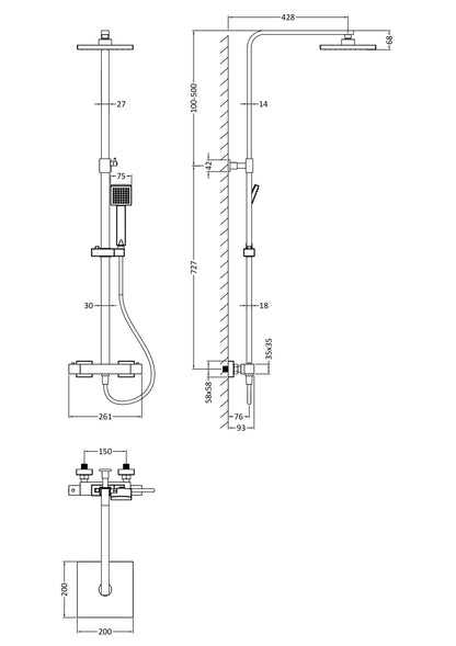 Shower Kits Square Thermostatic Bar Valve & Shower Kit