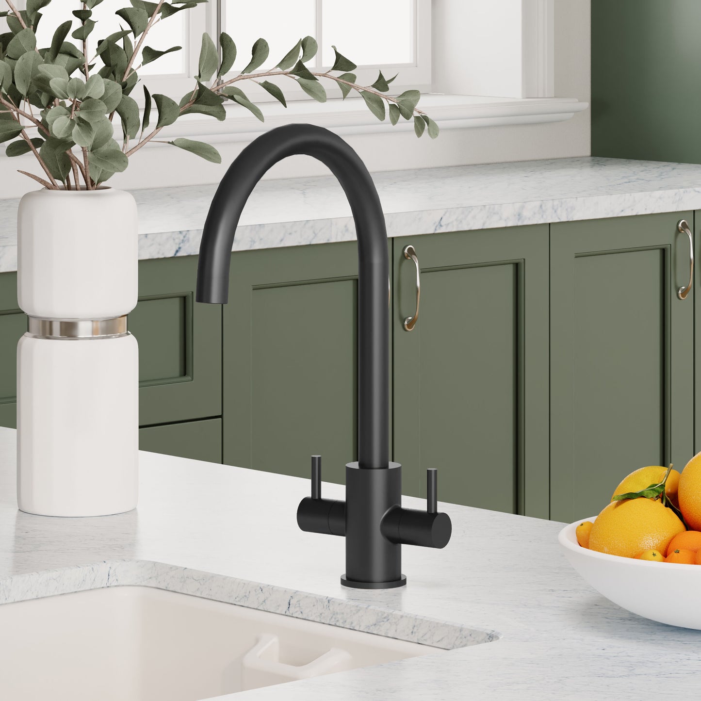 Kitchen Taps Lachen Mono Basin Twin Lever Round Basin Tap