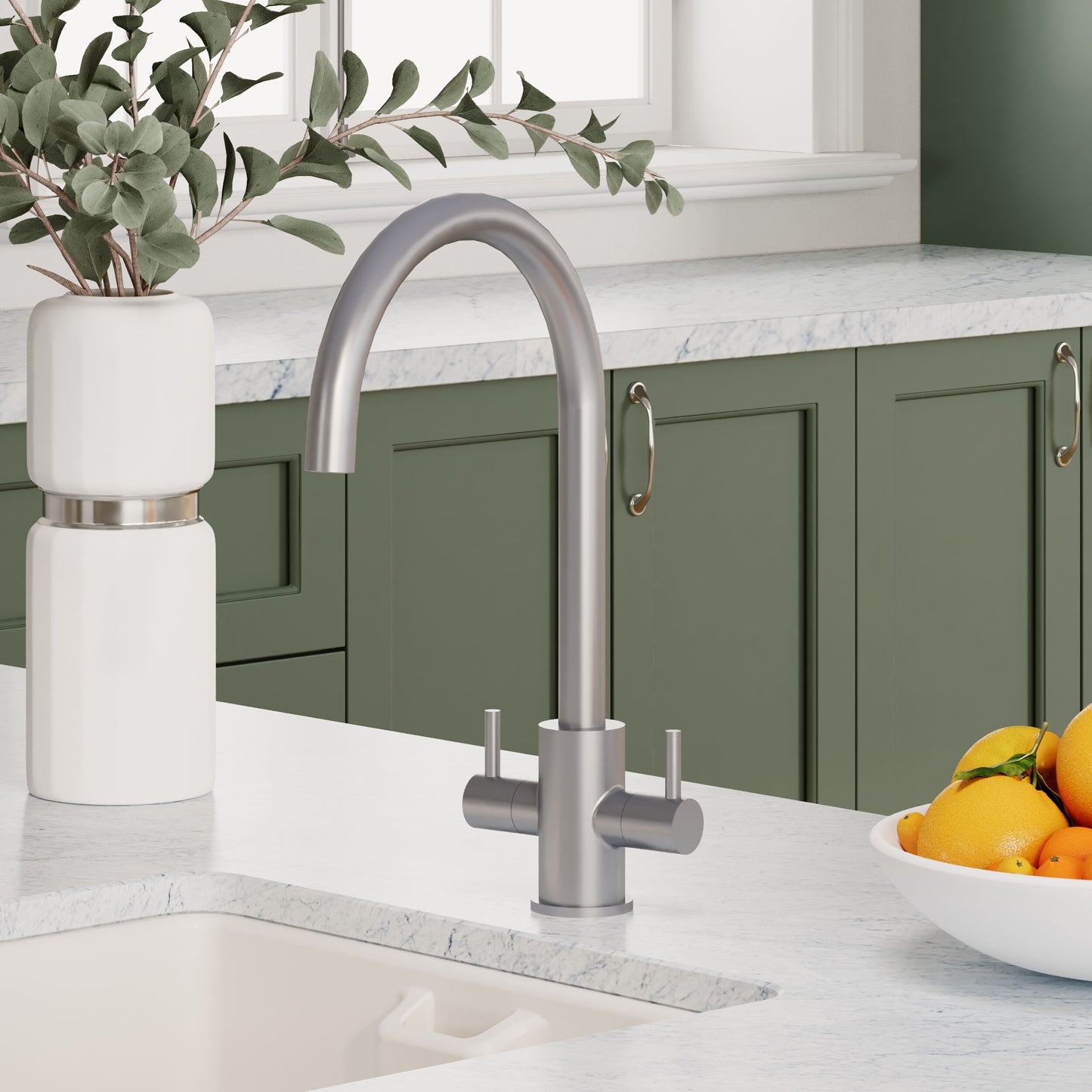 Kitchen Taps Lachen Mono Basin Twin Lever Round Basin Tap