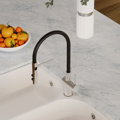 Kitchen Taps Ravi Mono Basin Single Lever Round Basin Tap & Rinser