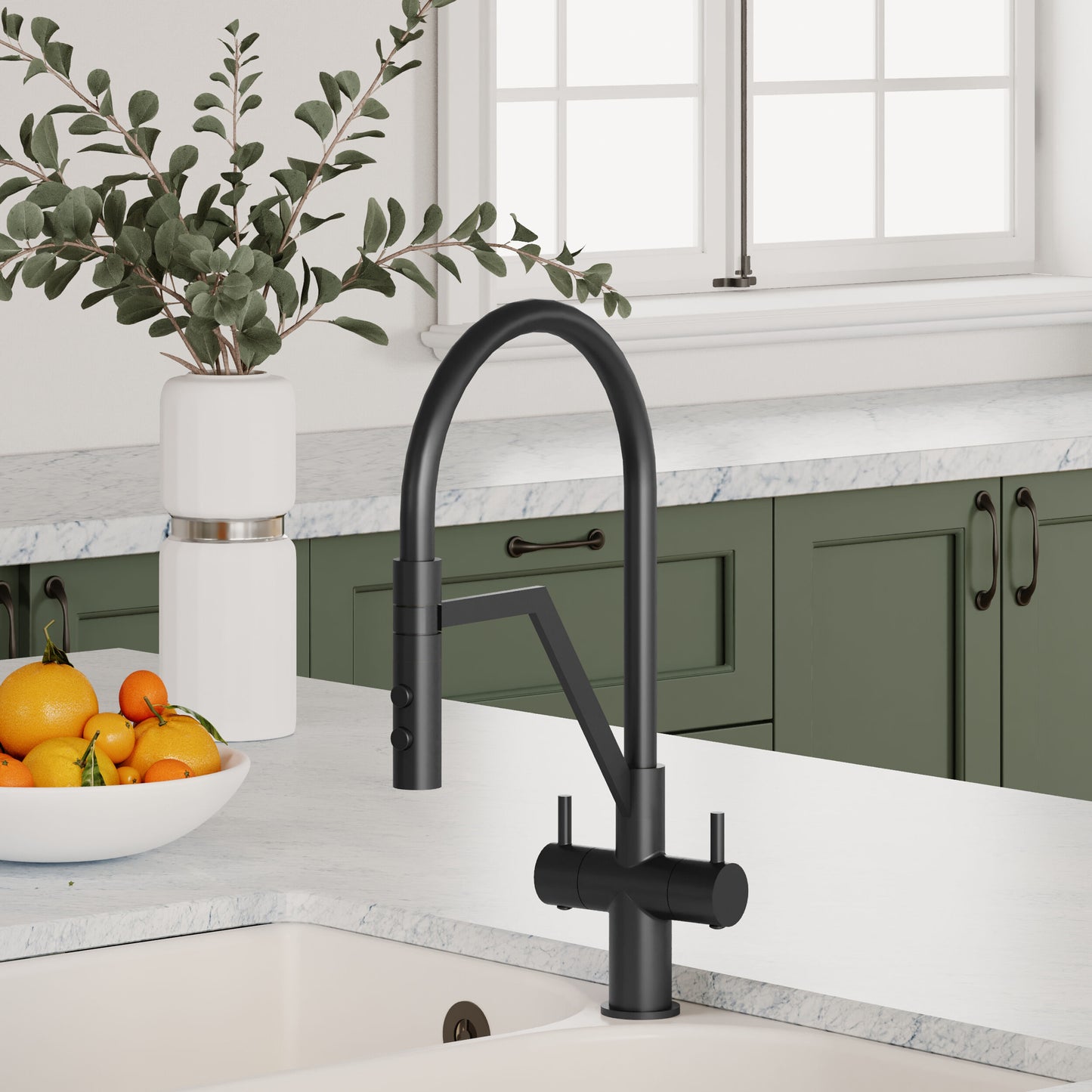 Kitchen Taps Ravi Mono Basin Twin Lever Round Basin Tap & Rinser