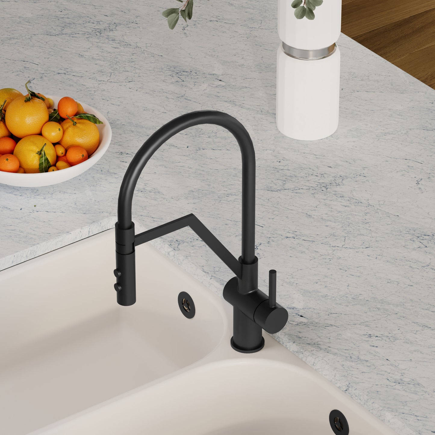 Kitchen Taps Ravi Mono Basin Single Lever Round Basin Tap & Rinser