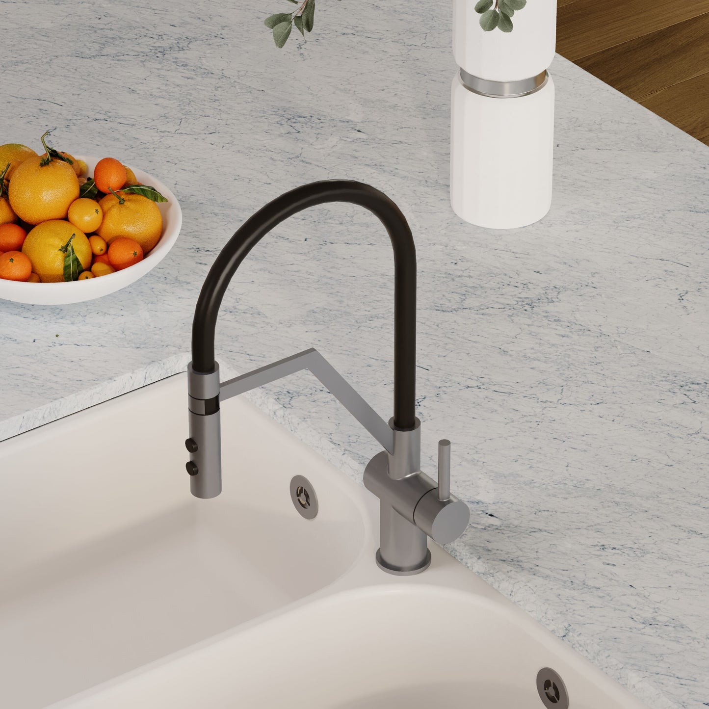 Kitchen Taps Ravi Mono Basin Single Lever Round Basin Tap & Rinser