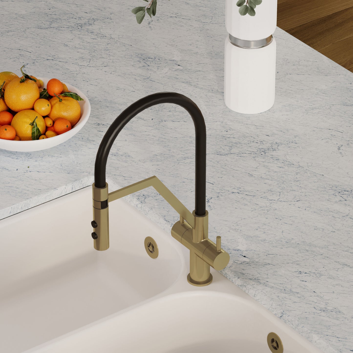 Kitchen Taps Ravi Mono Basin Twin Lever Round Basin Tap & Rinser