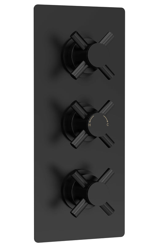 Tec Crosshead Triple Thermostatic Shower Valve With Diverter Matt Black