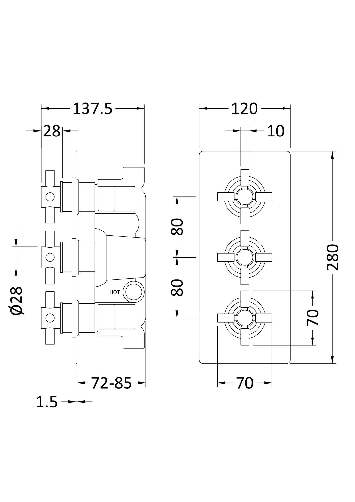 Tec Crosshead Triple Thermostatic Shower Valve With Diverter Matt Black