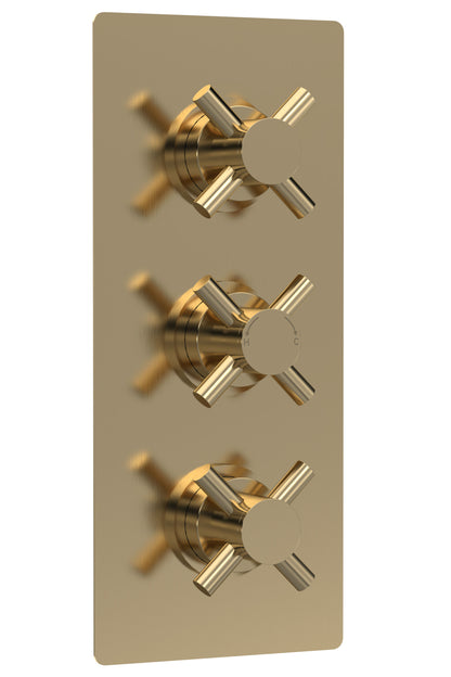 Tec Crosshead Triple Thermostatic Shower Valve With Diverter Brushed Brass