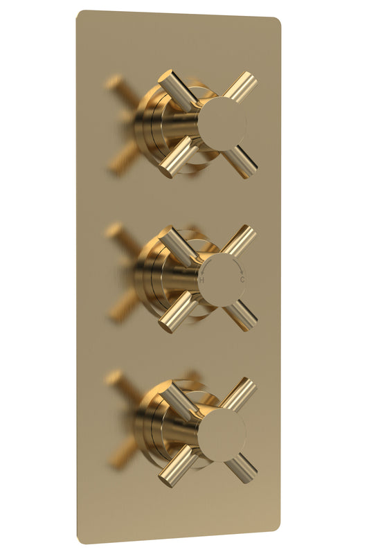 Tec Crosshead Triple Thermostatic Shower Valve With Diverter Brushed Brass