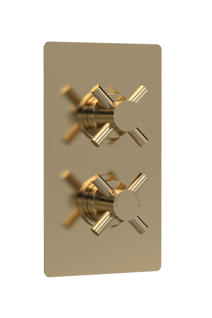 Tec Crosshead Twin Thermostatic Shower Valve With Diverter Brushed Brass