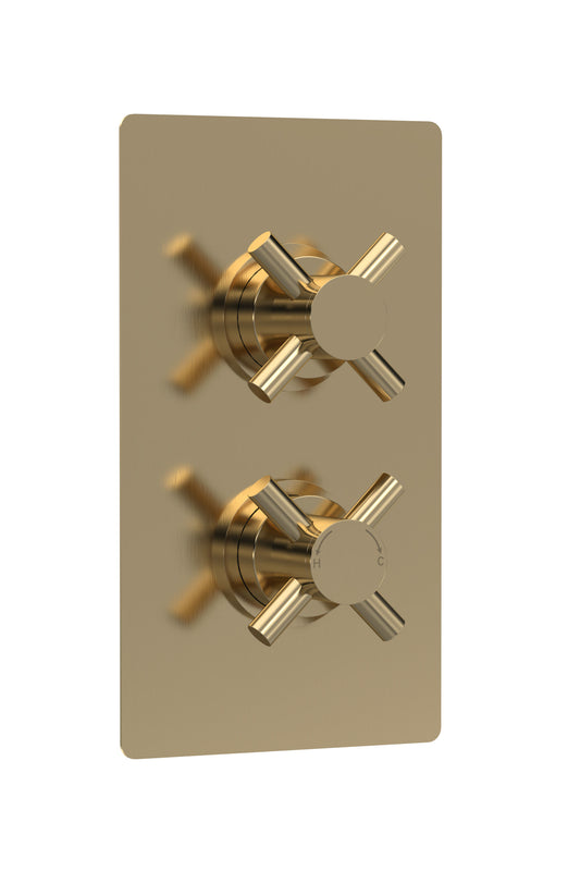 Tec Crosshead Twin Thermostatic Shower Valve With Diverter Brushed Brass