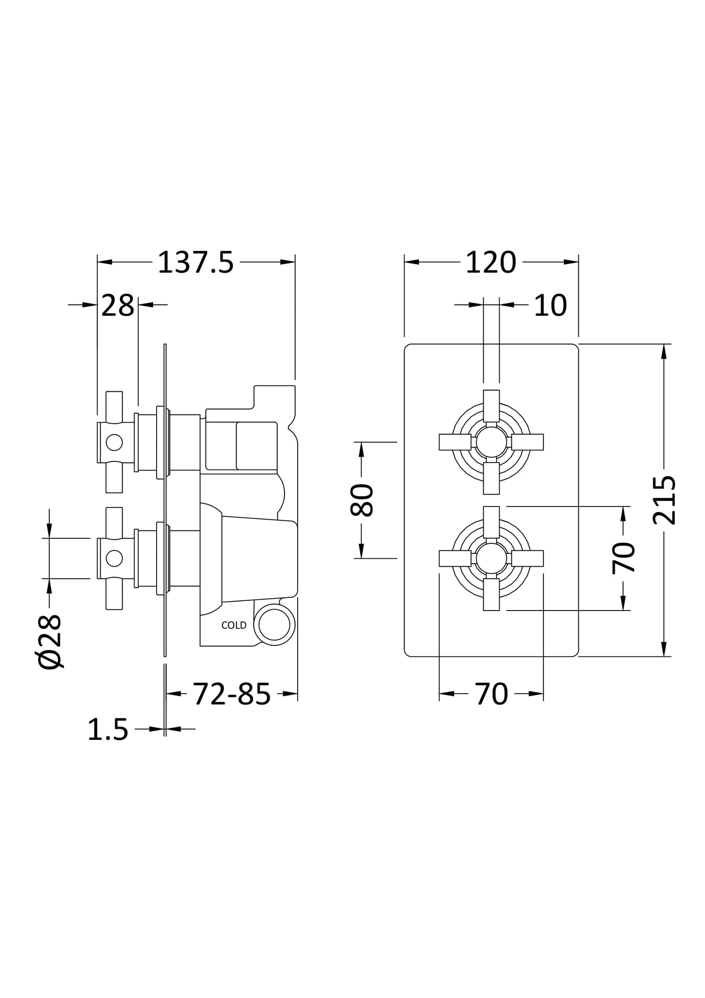 Tec Crosshead Twin Thermostatic Shower Valve With Diverter Brushed Brass
