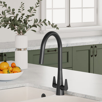 Kitchen Taps Samir Mono Basin Twin Lever Round Basin Tap & Rinser